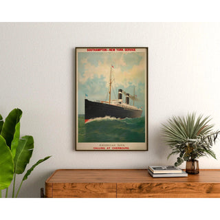 Affiche Cherbourg publicité vintage – Paquebot transatlantique American Line