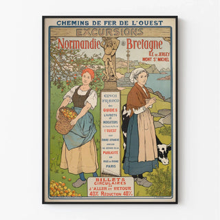 Affiche Normandie Bretagne vintage – Excursions des Chemins de fer de l’Ouest