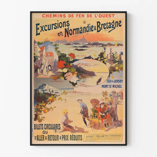 Affiche Normandie Bretagne vintage – Excursions en train vers 1900