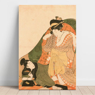 Amants sous un futon ; image d'ouverture d'un ensemble érotique - Kitagawa Utamaro | Reproduction Tableau Décoration murale affiche copie