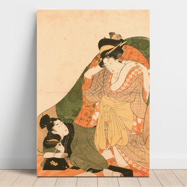Riproduzione del dipinto Amanti sotto un futon; immagine di apertura di un insieme erotico - Kitagawa Utamaro