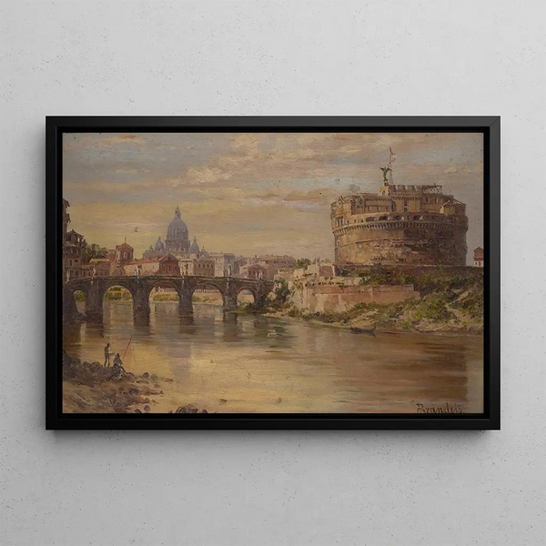 Vista del Tevere con il castello Sant'Angelo e San Pietro - Antonietta Brandeis — quadro incorniciato alla parete