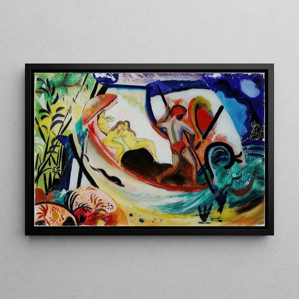 Tre ragazze in una barca - August Macke — quadro incorniciato alla parete