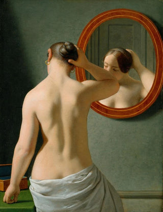 Christoffer Wilhelm Eckersberg - A Nude Woman Doing Her Hair Before A Mirror.webp