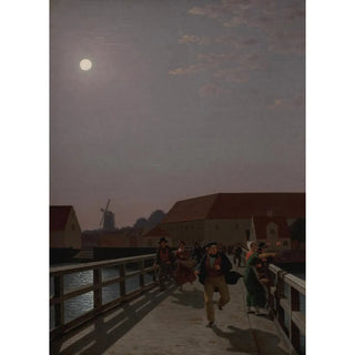 Christoffer Wilhelm Eckersberg - Langebro Copenhagen in the Moonlight with Running Figures.webp