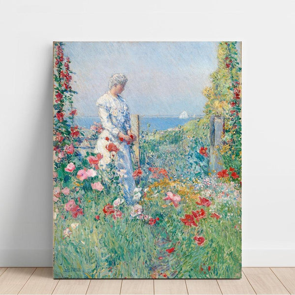 Riproduzione del dipinto Nel giardino (Celia Thaxter nel suo giardino) - Childe Hassam