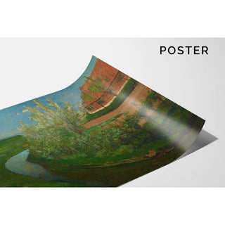 Fossé d'irrigation courbé bordant une cour de ferme avec des arbres en fleurs - Piet Mondriaan | Reproduction Tableau Décoration murale affiche copie