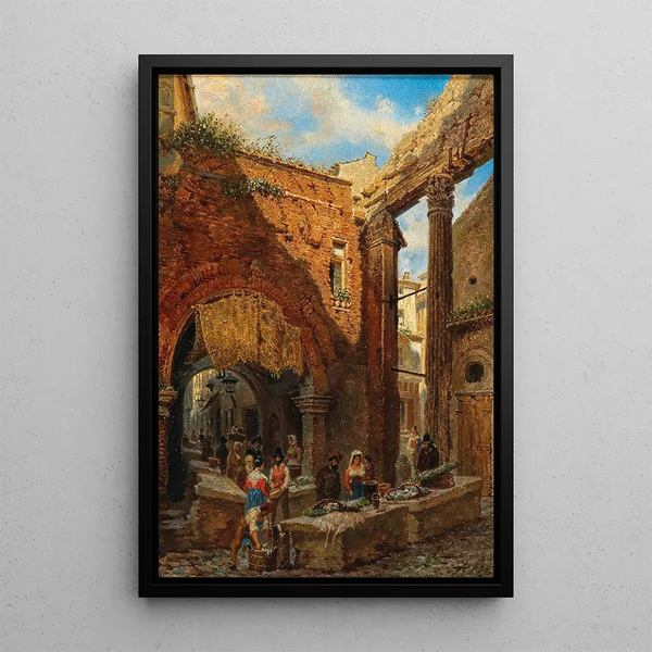 Vista del portico di Ottavia a Roma con il vecchio mercato del pesce - Franz Alt | Reproduction — quadro incorniciato alla parete