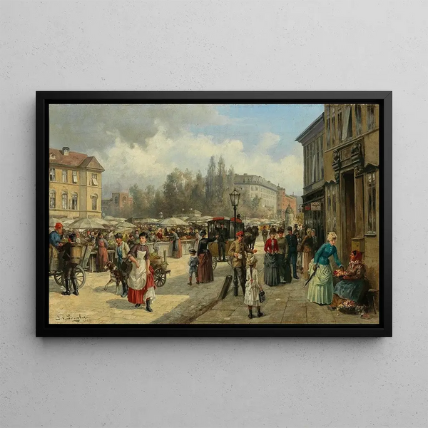 Vista del Naschmarkt a Vienna - Franz von Persoglia — quadro incorniciato alla parete