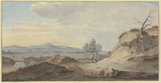 Gerrit Toorenburgh - Rechts ein Sandabhang mit einem drren Baum an dessen Fue zwei Frauen und zwei Mnner sich unterhalten.webp