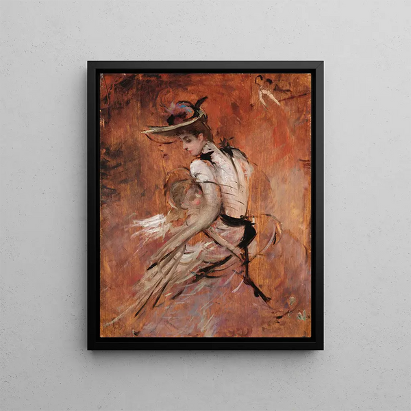 Una giovane madre con un cappello - Giovanni Boldini — quadro incorniciato alla parete
