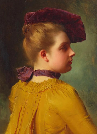 Gustave Jean Jacquet - A portrait of a lady in a plum chapeau.webp
