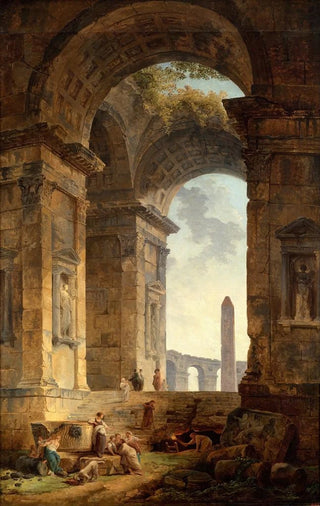 Hubert Robert - Ruins with an obelisk in the distance.webp
