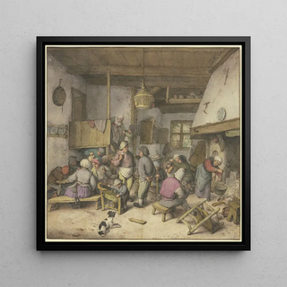 Adriaen van Ostade - Wirtshausinterieur mit rauchenden trinkenden und kosenden Bauern.webp