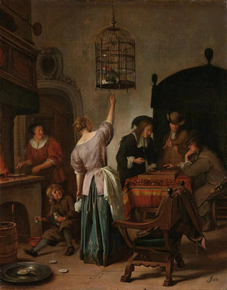 Jan Steen - Interior with a Woman Feeding a Parrot Known as The Parrot Cage.webp