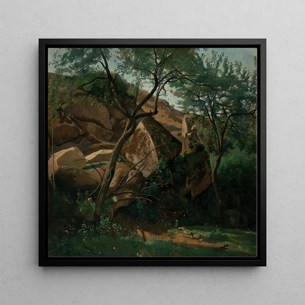 Giovane pastore tra le rocce, foresta di Fontainebleau - Jean-Baptiste-Camille Corot — quadro incorniciato alla parete