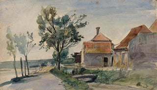 Johan Barthold Jongkind - A Stream Running between Houses and a Road.webp