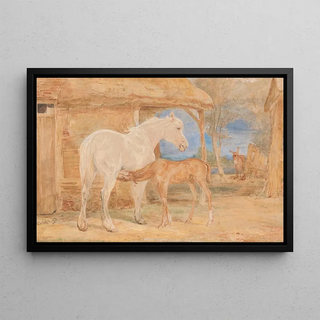 John Frederick Lewis - Gray Mare and a Chestnut Foal.webp
