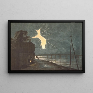 Kobayashi Kiyochika - Thunder and Lightning at Oumaya Bridge.webp