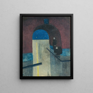 Lon Spilliaert - Un homme et une femme sabritant sous une voute des Drie Gapers Ostende.webp