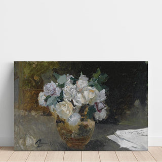Nature morte aux roses blanches - Joaquín Sorolla | Reproduction Tableau Décoration murale affiche copie