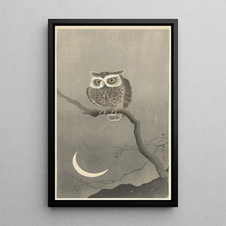 Ohara Koson - Longeared owl on bare tree branch.webp