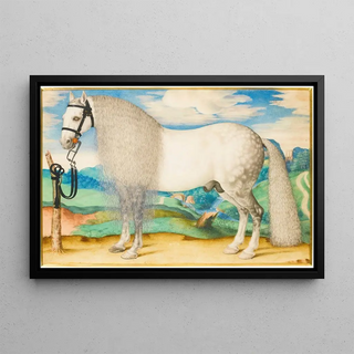 Prague School - A Dappled Grey Stallion Tethered In A Landscape.webp