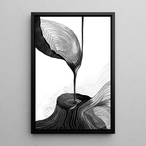 Tableau décoratif design – Fusion Organique | Affiche Abstraite Noire et Blanche Élégante | Poster Graphique Contemporain Style Minimaliste Naturel
