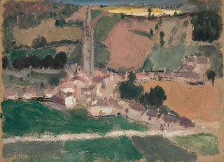 Tadeusz Makowski - View of a small town with a church tower.webp