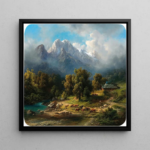 Vaches pâturant près d'un lac alpin - Carl Millner — quadro incorniciato alla parete