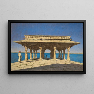 Vasily Vereshchagin - Evening on a Lake A Pavilion on the Marble Embankment in Rajnagar Udaipur principality.webp