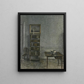 Vilhelm Hammershi - Interior with a table bookcase and Windsor Chair 25 Strandgade.webp