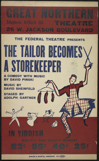 Poster teatrale vintage The Tailor Becomes a Storekeeper in yiddish