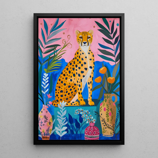 Manifesto Ghepardo Tropicale - Eleganza e Colori Vivaci