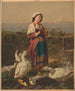 Ragazza con oche e ochetti con montagne sullo sfondo - A. C. Kaufmann — vista dell’opera