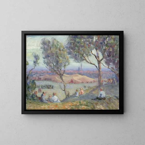 Vista da Arlington Heights con tende Chautauqua e il monumento di Washington sullo sfondo - A H O Rolle — quadro incorniciato alla parete