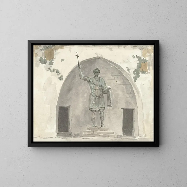 Statua in bronzo dell'imperatore sulla piazza del mercato di Barletta - Abraham Louis Rodolphe Ducros — quadro incorniciato alla parete