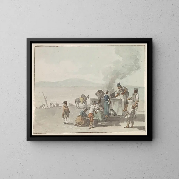Fusione della pece a Chiaja, Napoli - Abraham Louis Rodolphe Ducros — quadro incorniciato alla parete