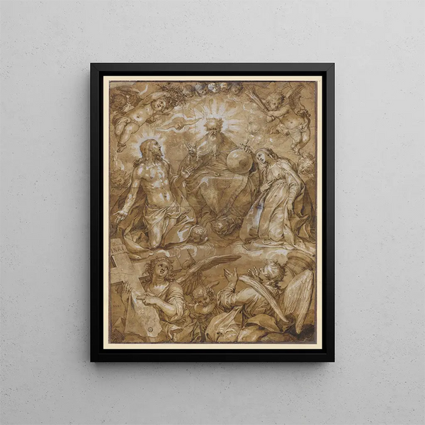 Intercessione di Cristo e di Maria presso Dio Padre - Abraham Bloemaert — quadro incorniciato alla parete