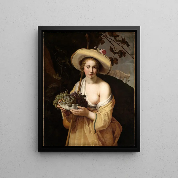 Bergère con una ciotola di uva - Abraham Bloemaert — quadro incorniciato alla parete