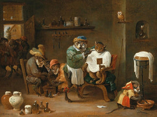 Abraham Teniers - A cat in a barber shop run by monkeys.webp
