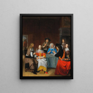 Abraham Van Dijck - An Interior With An Elegant Company Playing Cards.webp