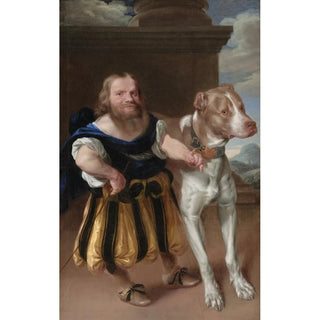 Abraham Wuchters - The Elector of Saxonys Italian Dwarf Giachomo Favorchi with Princess Magdalene Sibylles Dog Raro.webp