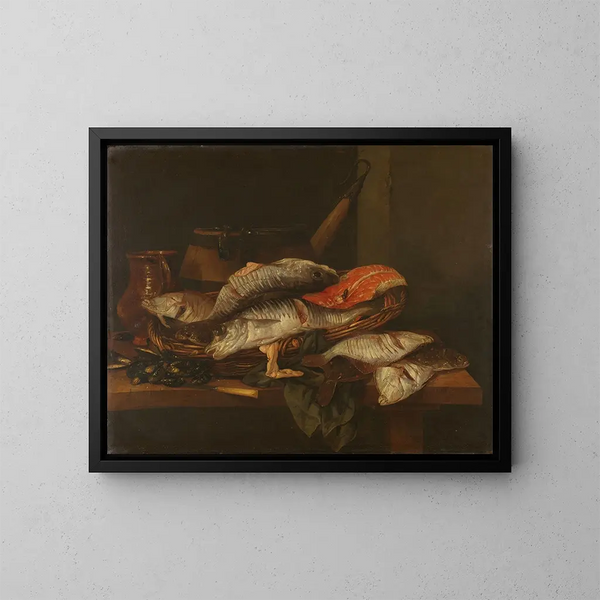 Natura morta con pesce - Abraham van Beyeren — quadro incorniciato alla parete