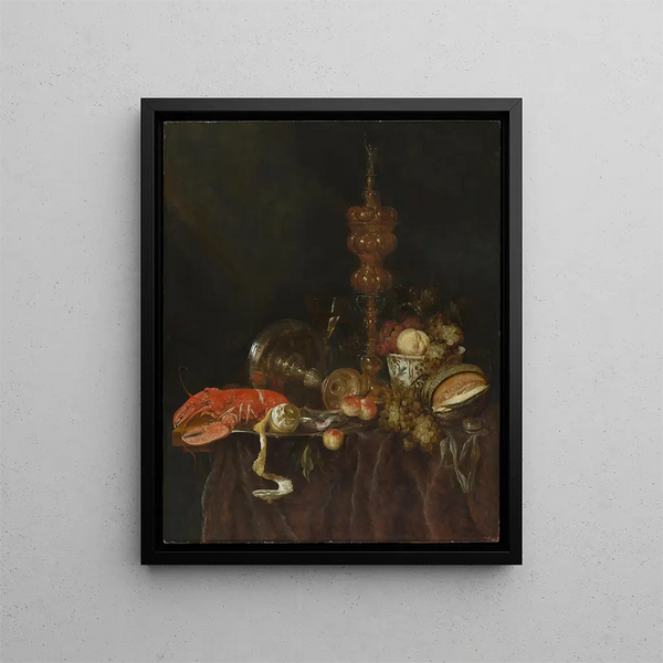 Natura morta con aragosta e frutta - Abraham van Beyeren — quadro incorniciato alla parete