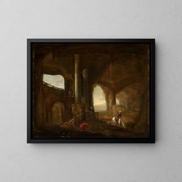 Interno di una rovina con una figurazione di Orientali - Abraham van Cuylenborch — quadro incorniciato alla parete
