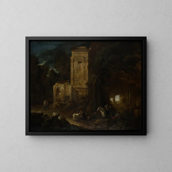 Paesaggio con rovine antiche - Abraham van Cuylenborch — quadro incorniciato alla parete