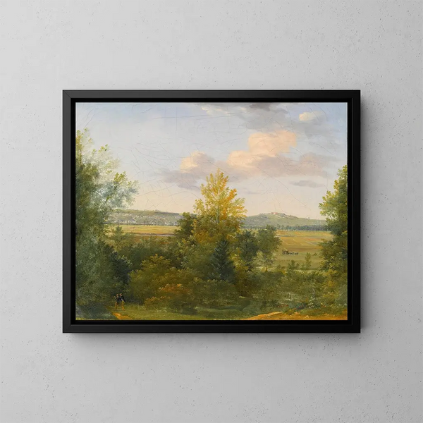 Paesaggio pastorale con due viaggiatori - Achille Etna Michallon — quadro incorniciato alla parete