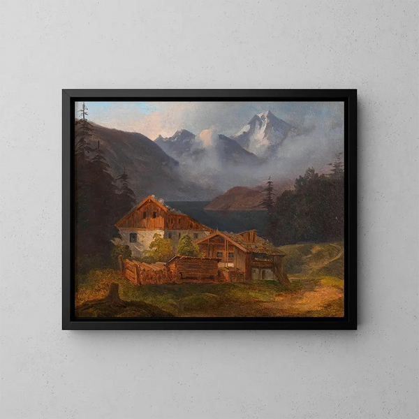 Fermata contadina sul bordo di un lago di montagna - Adalbert Stifter — quadro incorniciato alla parete