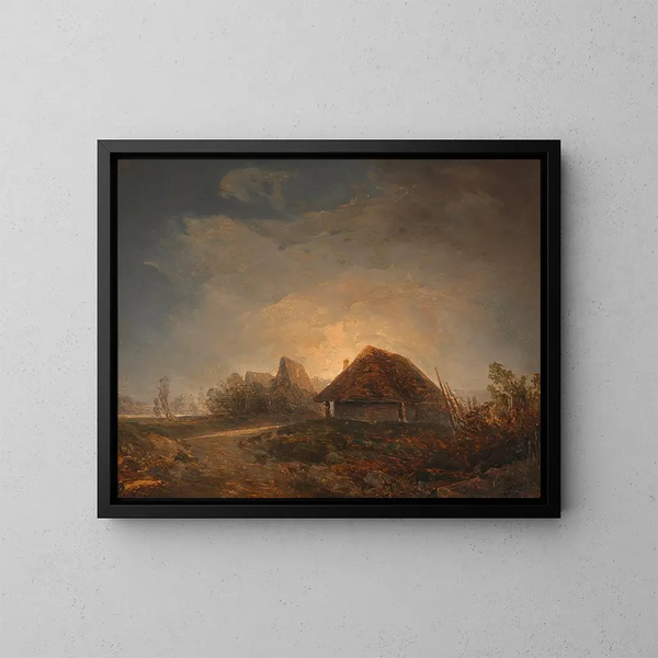 Paesaggio dell'ovest dell'Ungheria con capanne e una luna crescente - Adalbert Stifter — quadro incorniciato alla parete